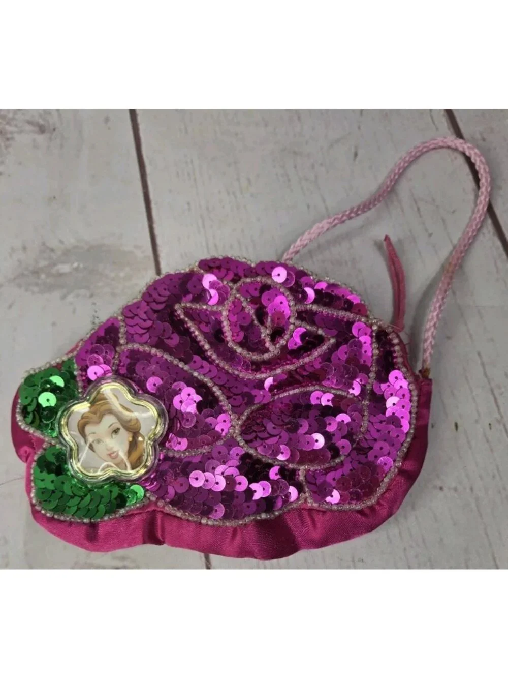Disney Belle Sequined Heart Purse & Cinderella Faux Pearl Necklace Working